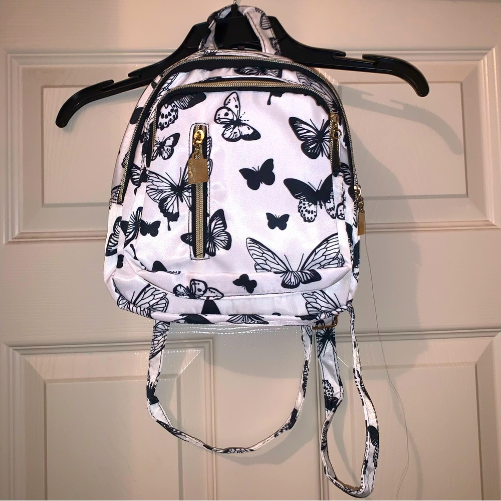 SHEIN Mini Backpack in Black & White Butterfly print